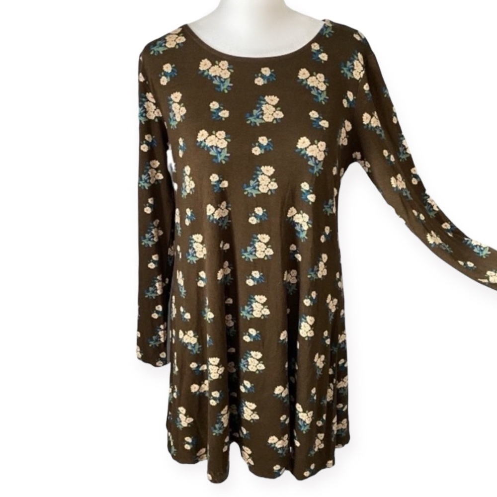 Natural Life Long Sleeve Swing Dress * Floral Bouquet Pattern size women’s small